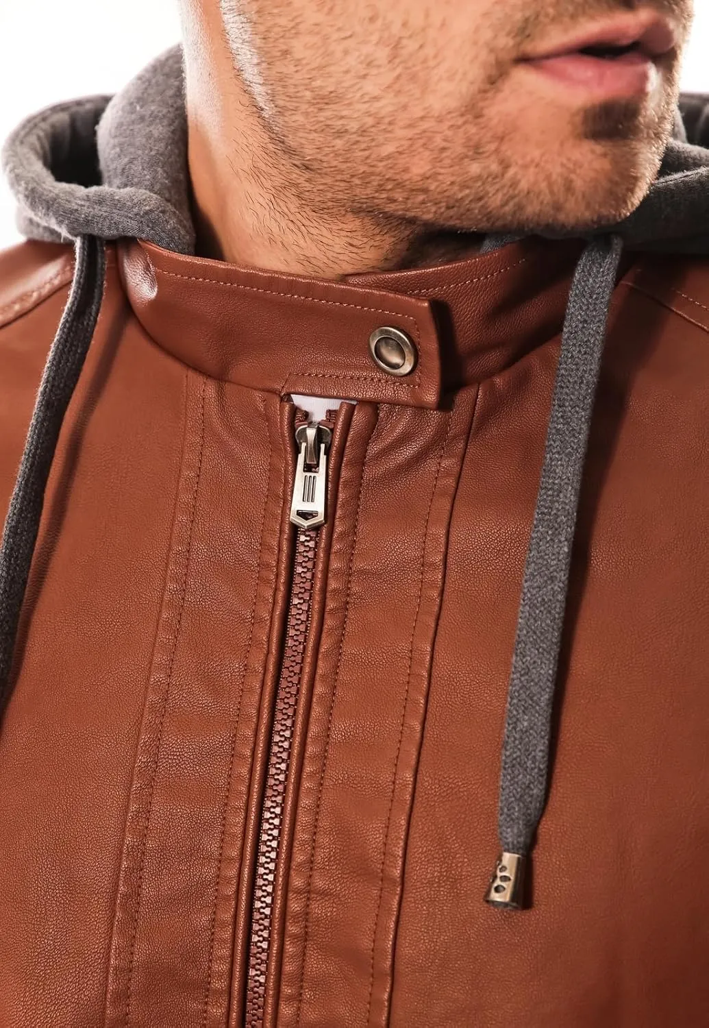 Men's PU Jacket with Hood  Stylish, Functional, Water-Resistant, Zippered Pockets, Confortable, Durable