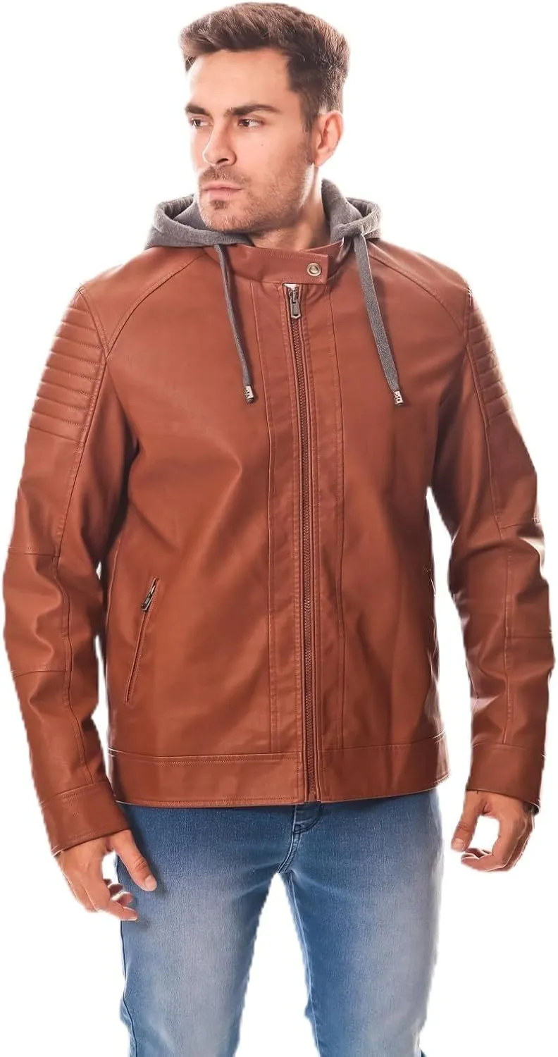 Men's PU Jacket with Hood  Stylish, Functional, Water-Resistant, Zippered Pockets, Confortable, Durable