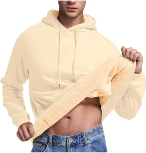 Men's Pullover Hoodie Thick Sherpa Lined Sweatshirt with Kangaroo Pocket Warm Fleece Hoodies for Winter 2025