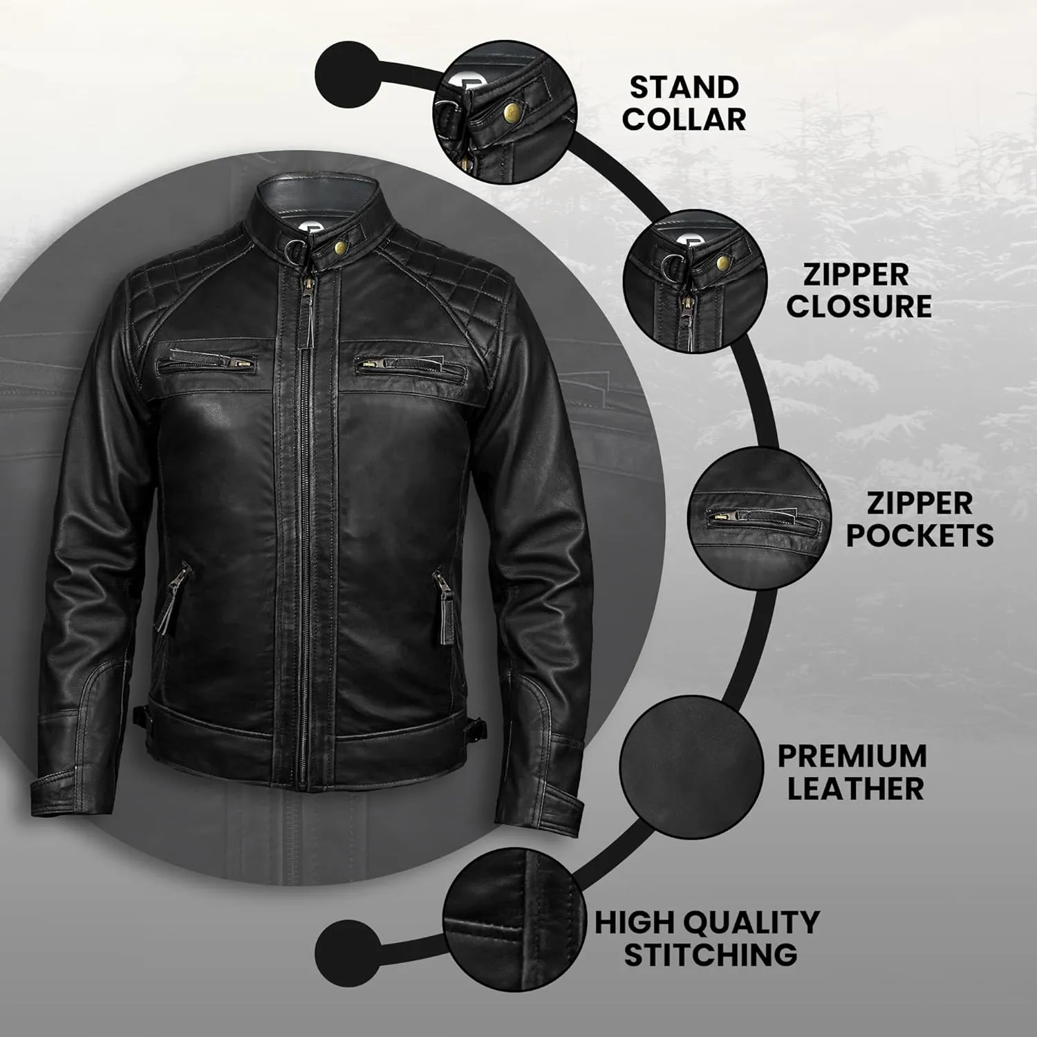 Men's Quilted Caf Racer Motorcycle Leather Jacket Men - Mens Leather Coats and Jackets