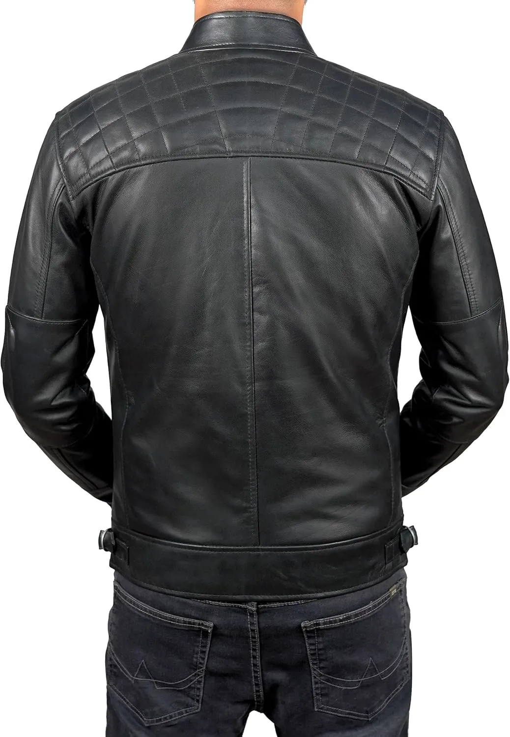 Men's Quilted Caf Racer Motorcycle Leather Jacket Men - Mens Leather Coats and Jackets