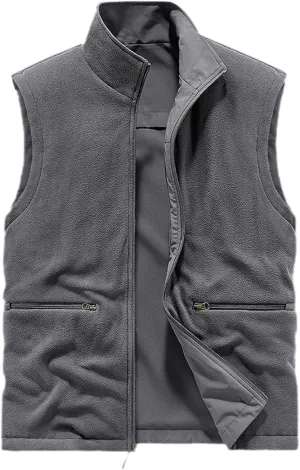 Men's Reversible Casual Vest Stand Collar Flannel Fleece Lined Vest Outdoor Work Windproof Sleeveless Jacket