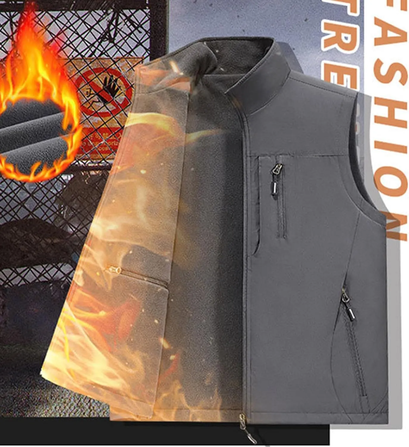 Men's Reversible Casual Vest Stand Collar Flannel Fleece Lined Vest Outdoor Work Windproof Sleeveless Jacket