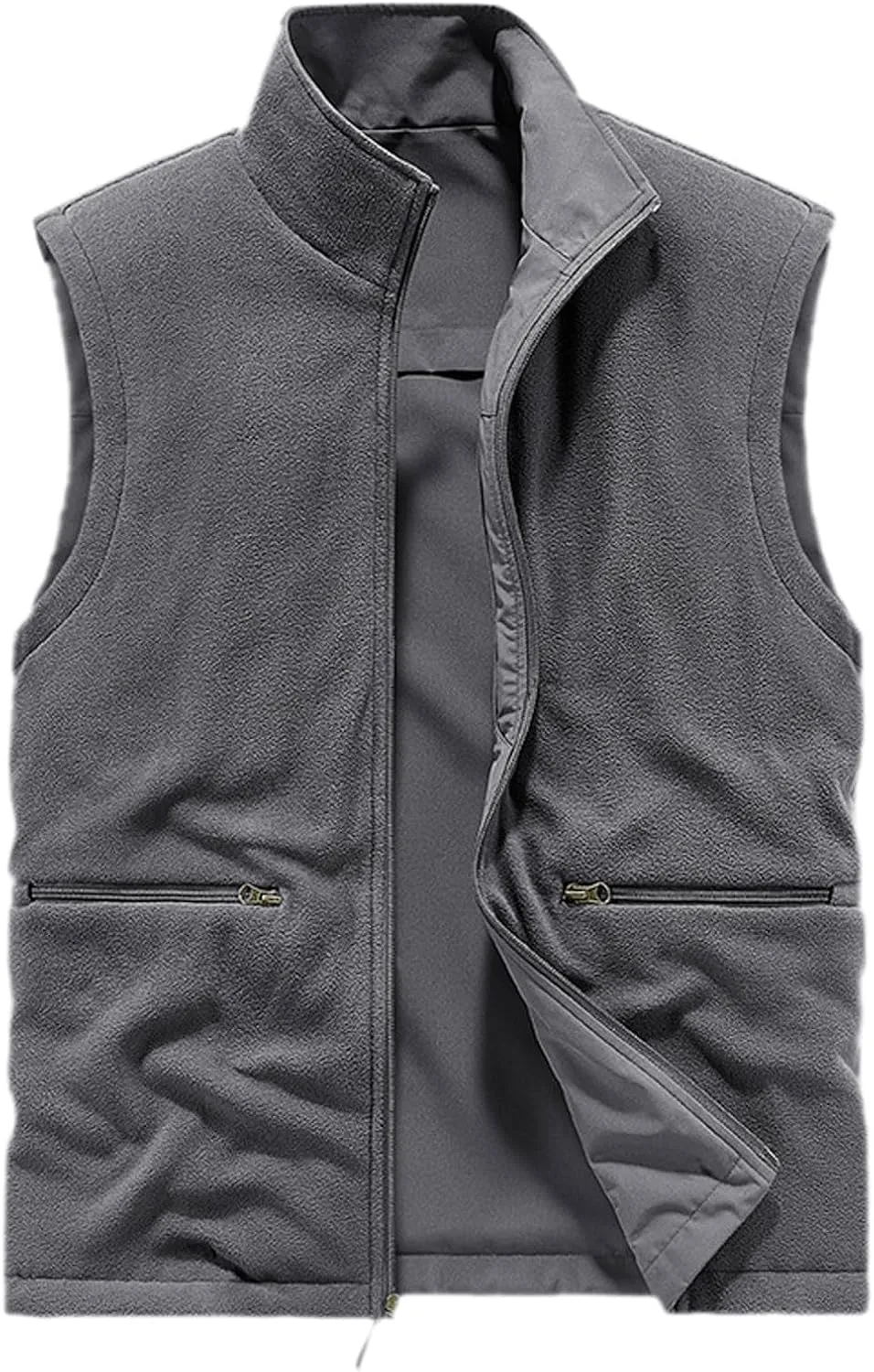Men's Reversible Casual Vest Stand Collar Flannel Fleece Lined Vest Outdoor Work Windproof Sleeveless Jacket
