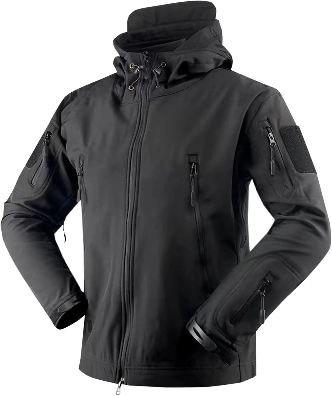 Men's Soft Shell Jacket Zip Up Fleece Lined Windbreaker Solid Color Long Sleeve Hooded Hiking Coat with Pockets