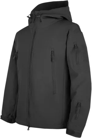 Men's Soft Shell Jacket Zip Up Fleece Lined Windbreaker Solid Color Long Sleeve Hooded Hiking Coat with Pockets