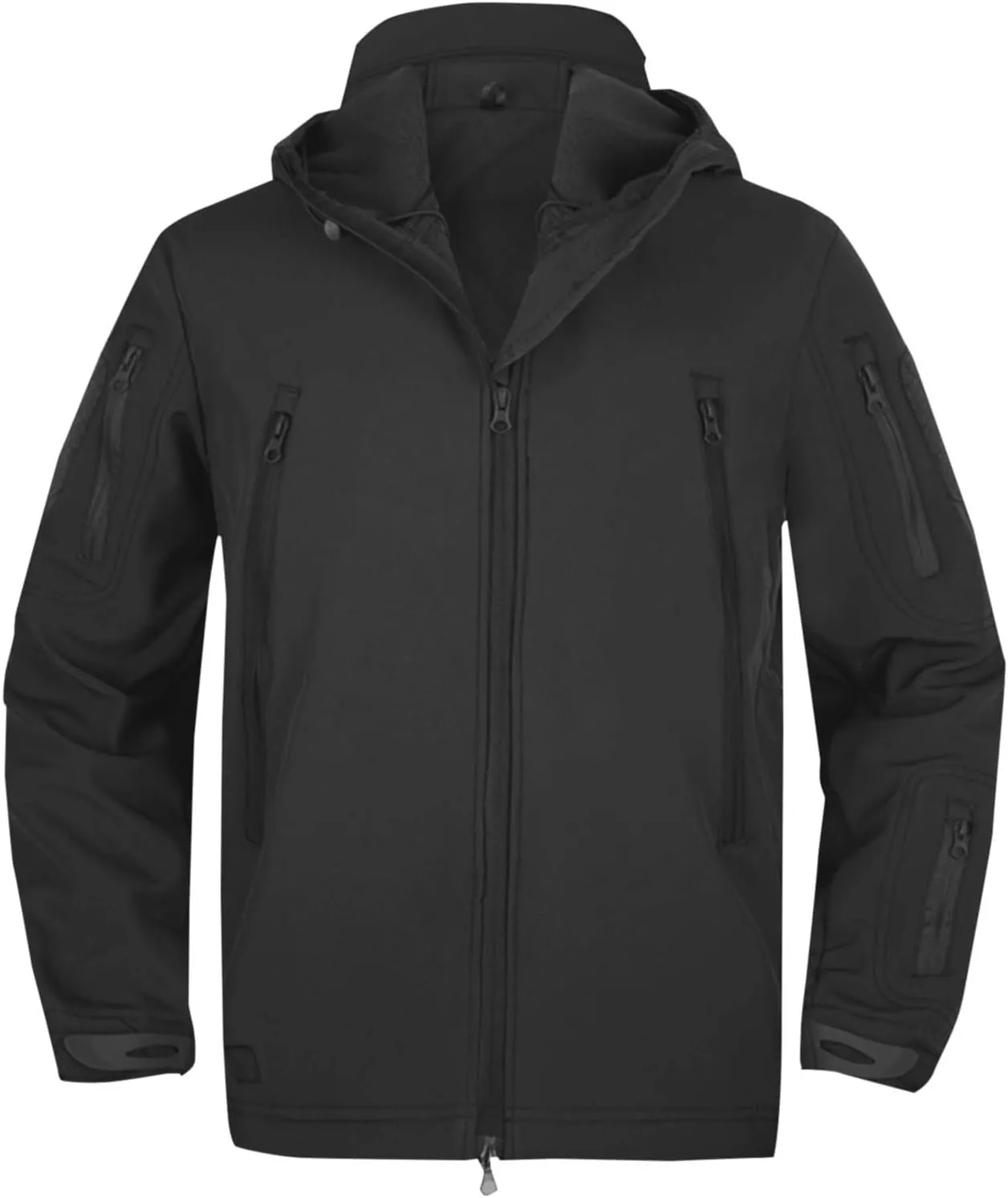 Men's Soft Shell Jacket Zip Up Fleece Lined Windbreaker Solid Color Long Sleeve Hooded Hiking Coat with Pockets