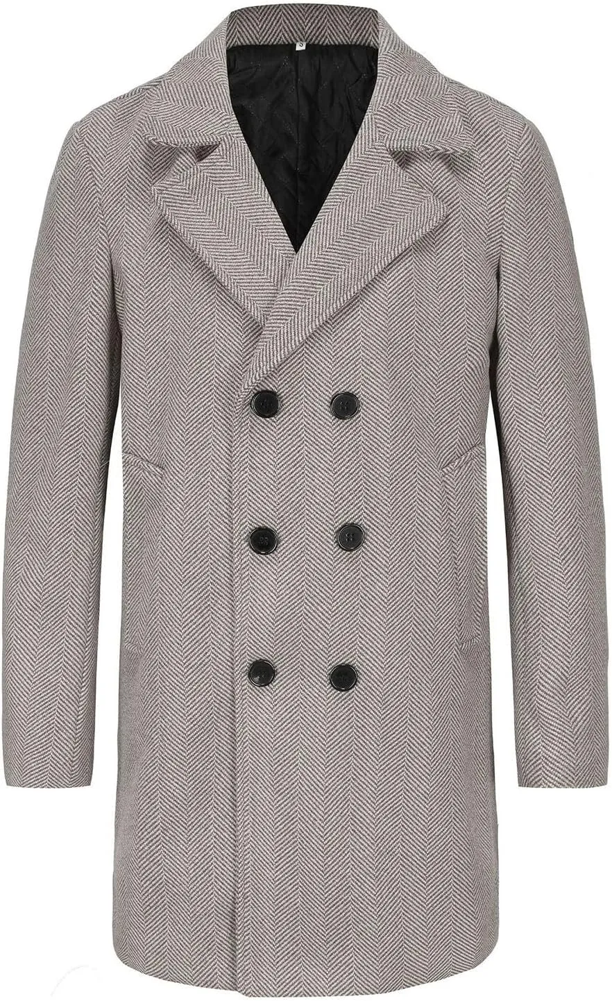 Men's Trench Coat Lapel Windproof Overcoat Slim fit Windbreaker Winter Coat for Men Classic Pea Coat Long Jacket