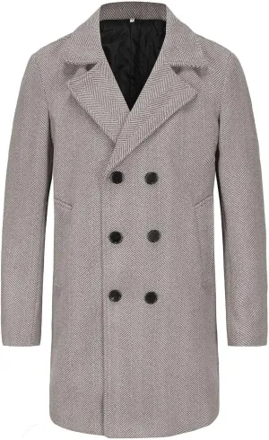 Men's Trench Coat Lapel Windproof Overcoat Slim fit Windbreaker Winter Coat for Men Classic Pea Coat Long Jacket