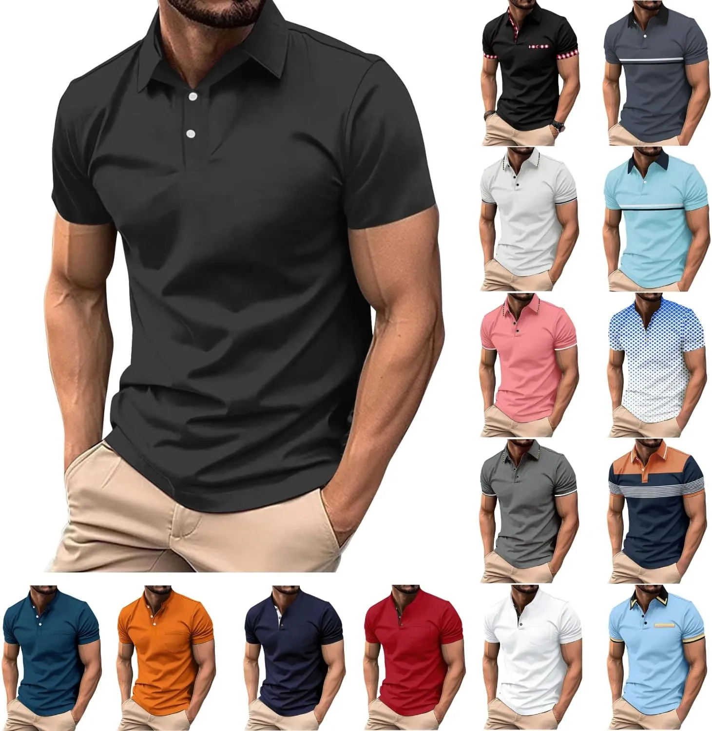 Men's White Golf Shirts, Short Sleeve, Moisture Wicking, Dry Fit, Polo Shirts, Casual Golf Shirts