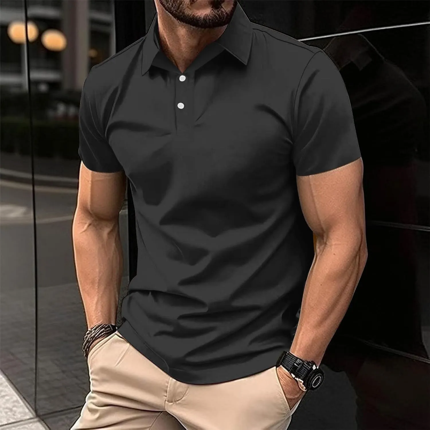 Men's White Golf Shirts, Short Sleeve, Moisture Wicking, Dry Fit, Polo Shirts, Casual Golf Shirts