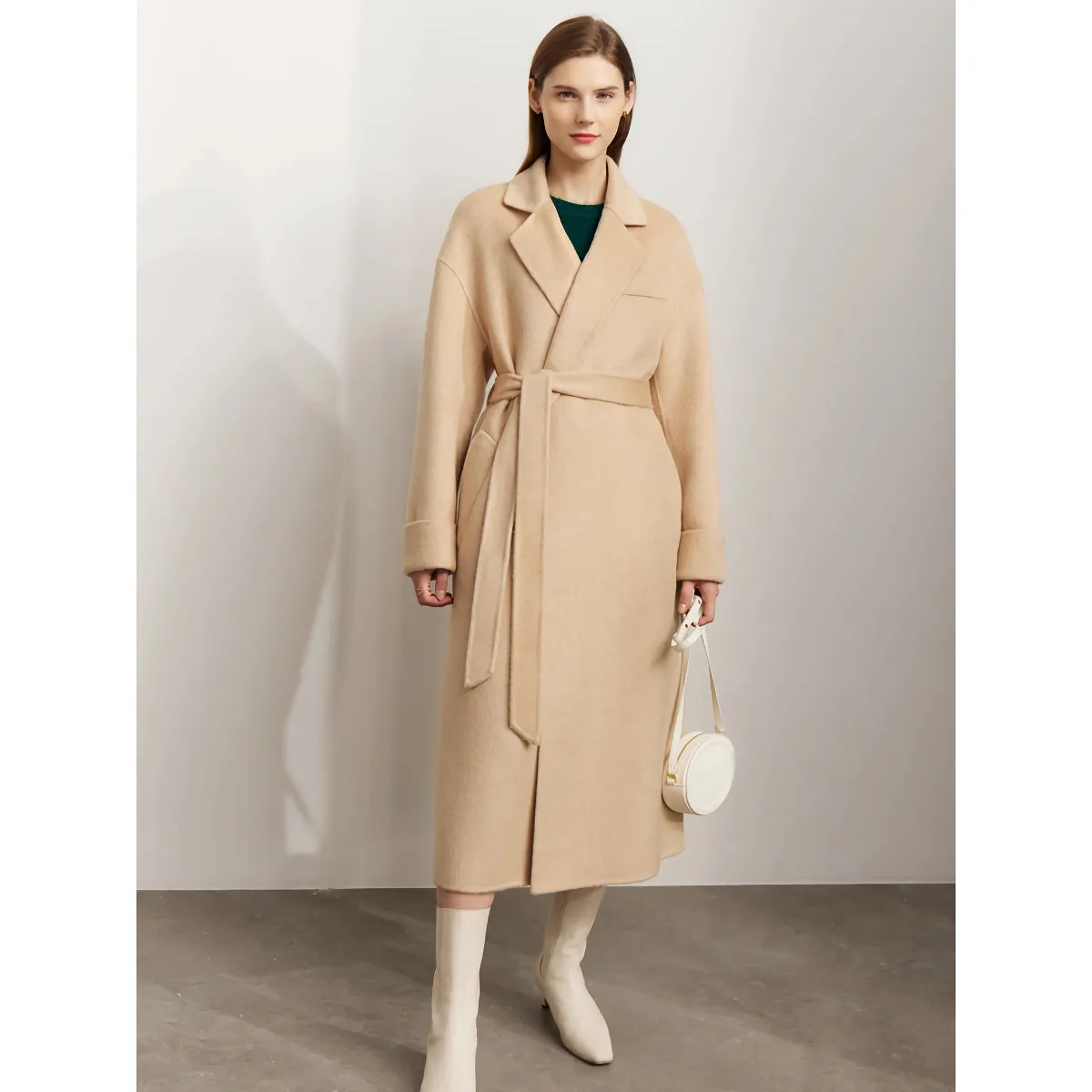 Minimalist Women's Wool Coat with Lace-up Belt - Elegant and Warm