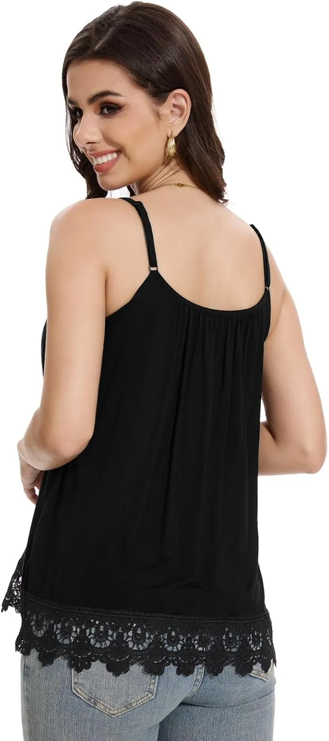 Orrpally Women Lace Hem Tank Top Built in Bra Flowy Camisole Adjustable Spaghetti Strap Tank Top