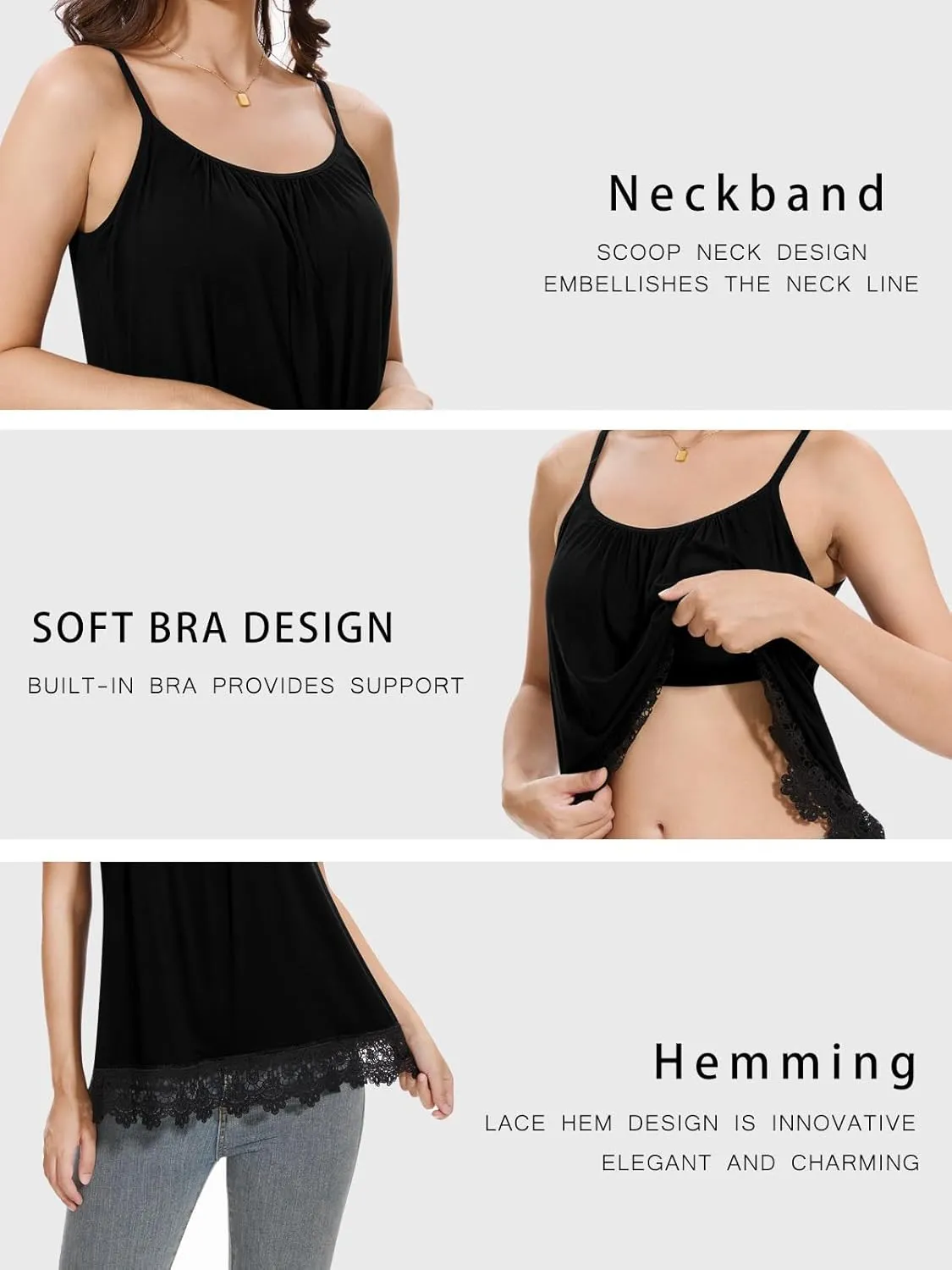 Orrpally Women Lace Hem Tank Top Built in Bra Flowy Camisole Adjustable Spaghetti Strap Tank Top
