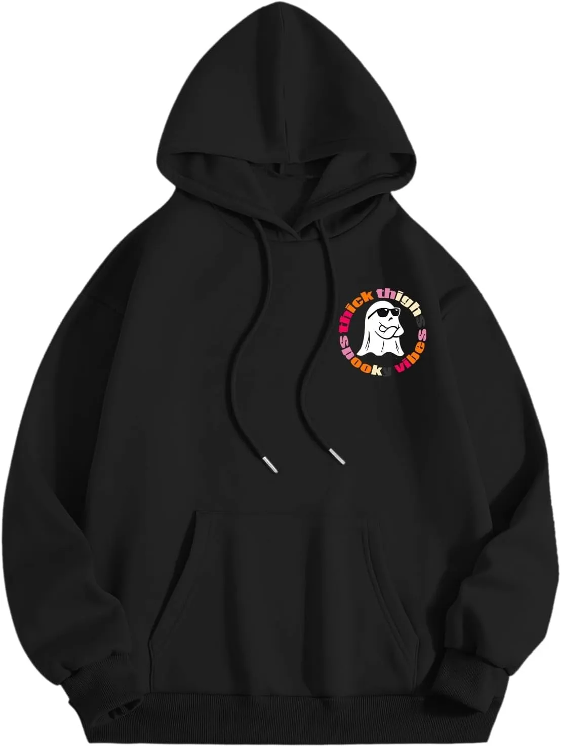 Oversized Hoodie for Women Thick Thighs and Spooky Vibes Casual Long Sleeve Drawstring Y2K Hooded Pullover Tops Travel Hoodie