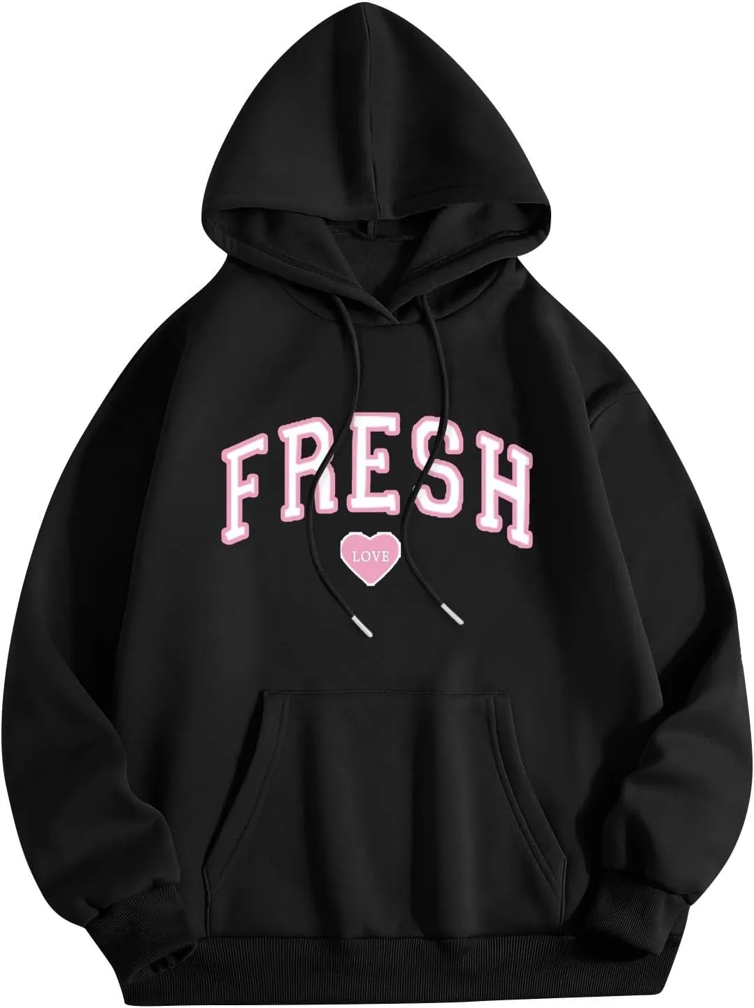 Oversized Hoodies for Women Men Fresh Love Pink Letter Graphic Drawstring Pocket Hooded Sweatshirt Comfort Hoodie