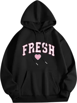 Oversized Hoodies for Women Men Fresh Love Pink Letter Graphic Drawstring Pocket Hooded Sweatshirt Comfort Hoodie