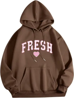 Oversized Hoodies for Women Men Fresh Love Pink Letter Graphic Drawstring Pocket Hooded Sweatshirt Comfort Hoodie