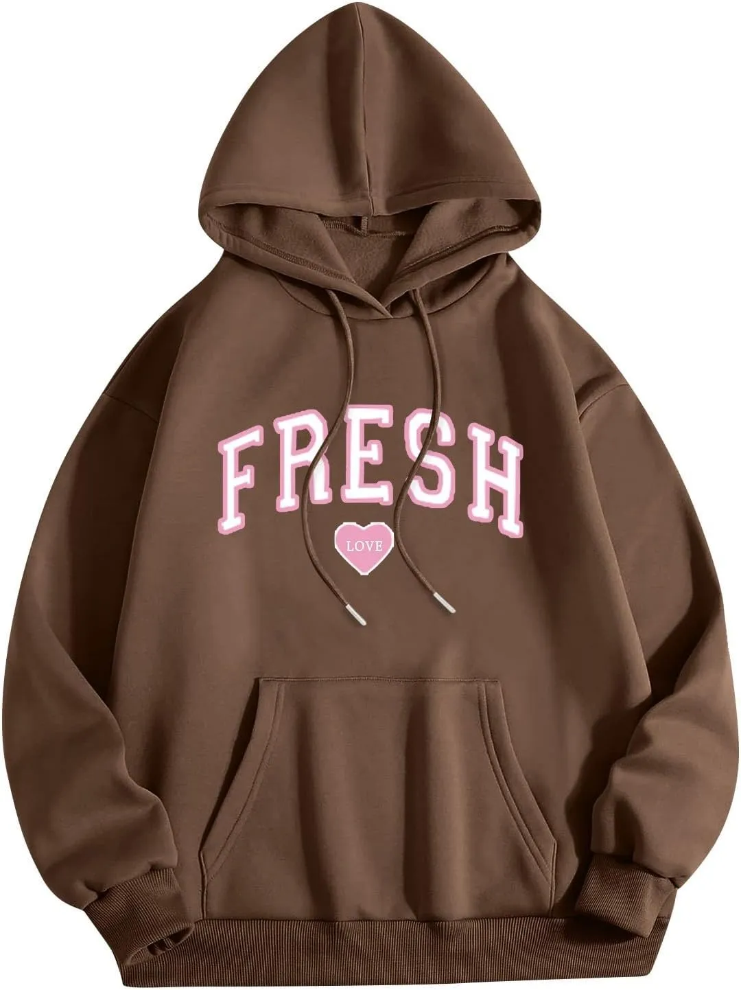 Oversized Hoodies for Women Men Fresh Love Pink Letter Graphic Drawstring Pocket Hooded Sweatshirt Comfort Hoodie