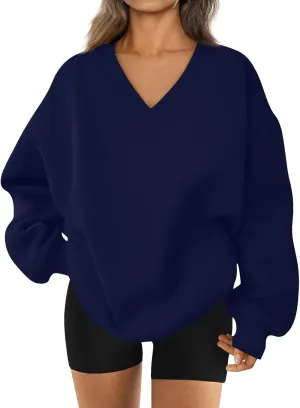 Oversized Sweatshirt For Women Plus Size Hoodies Trendy V Neck Long Sleeve Winter Clothes Drop Shoulder Pullover
