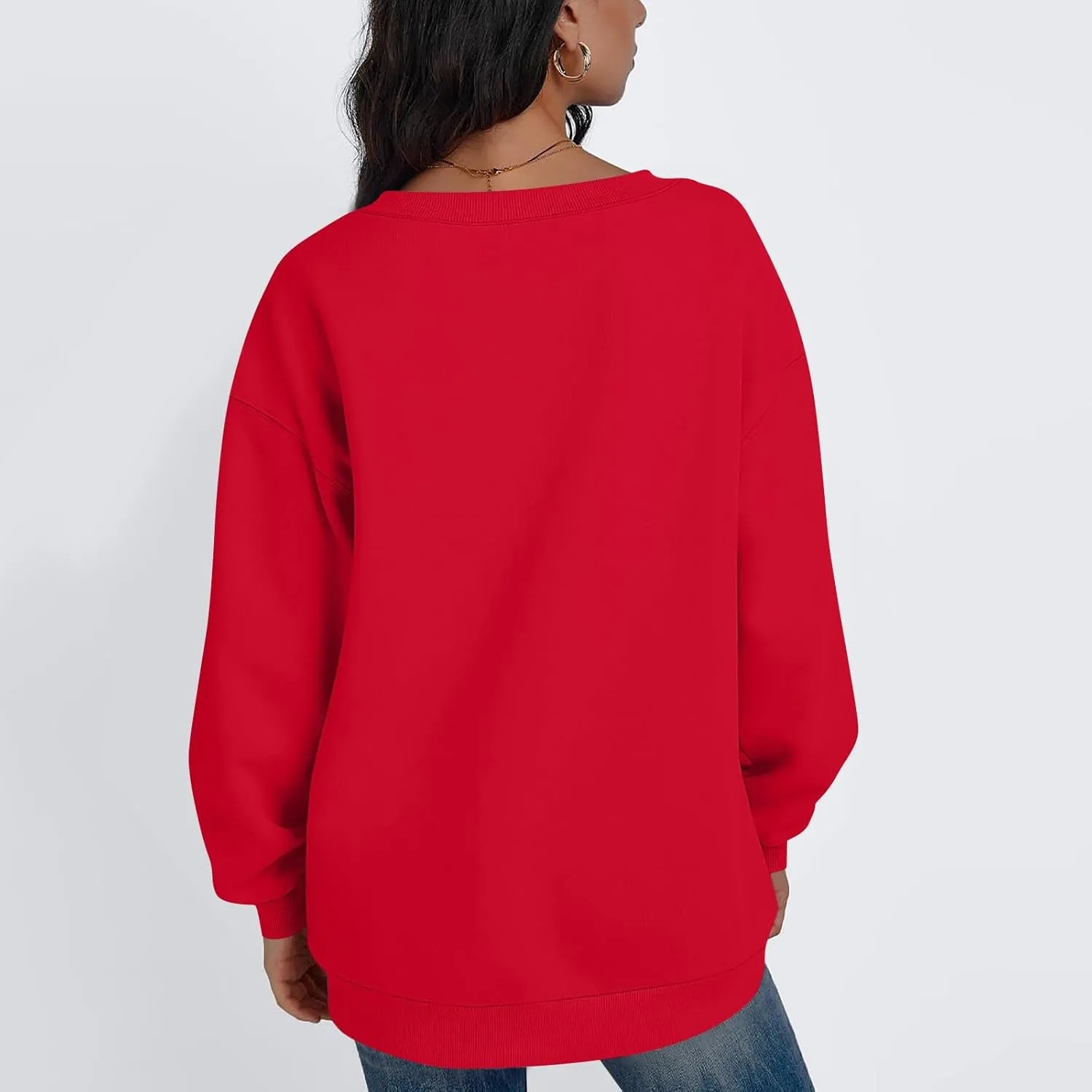 Oversized Sweatshirt For Women Plus Size V Neck Long Sleeve Drop Shoulder Pullover Hoodies Trendy Winter Clothes