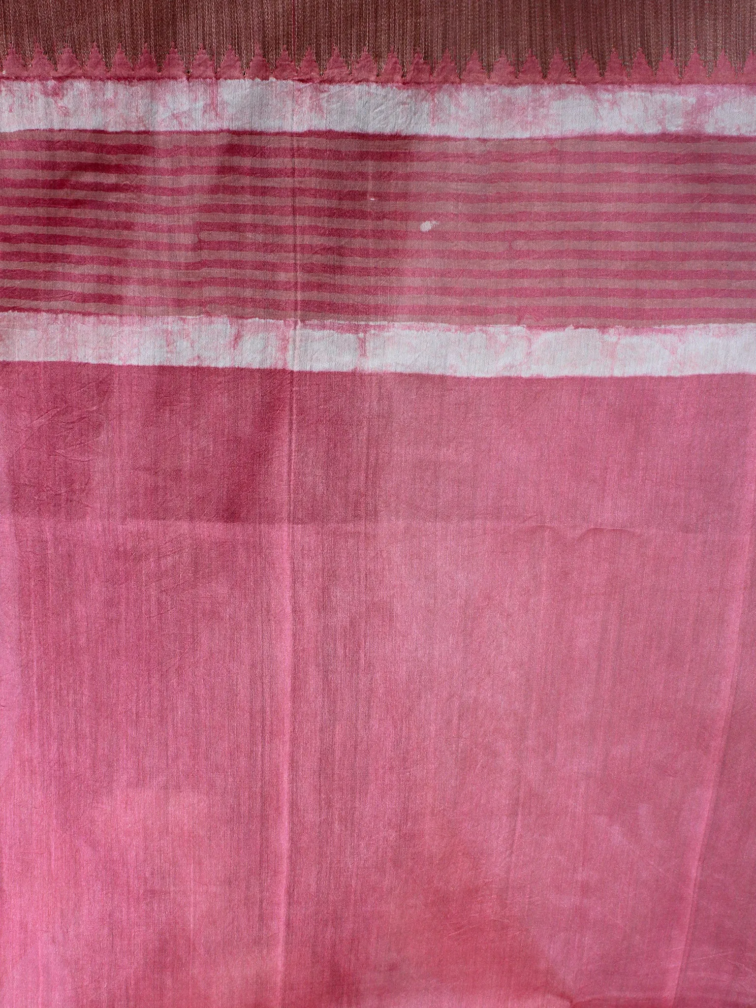 Pastel Peach Beige White Hand Block Printed in Natural Vegetable Colors Chanderi Saree With Geecha Border - S03170378