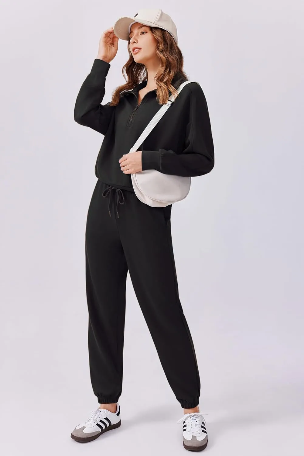 PINSPARK 2 Piece Sets for Women 2024 Fall Outfits Tracksuit Long Sleeve Half Zip Sweatshirt Jogger Sweatpants Matching Set