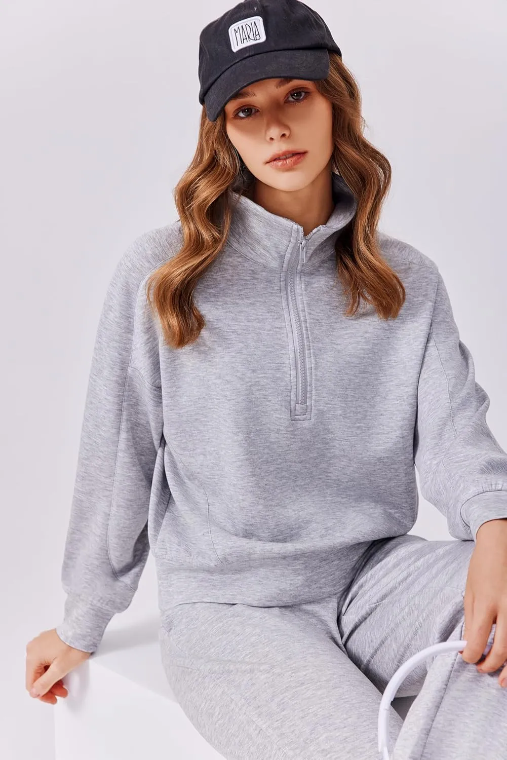 PINSPARK 2 Piece Sets for Women 2024 Fall Outfits Tracksuit Long Sleeve Half Zip Sweatshirt Jogger Sweatpants Matching Set