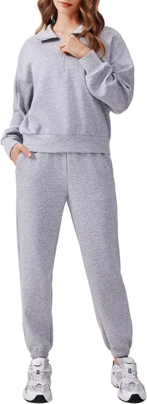PINSPARK 2 Piece Sets for Women 2024 Fall Outfits Tracksuit Long Sleeve Half Zip Sweatshirt Jogger Sweatpants Matching Set