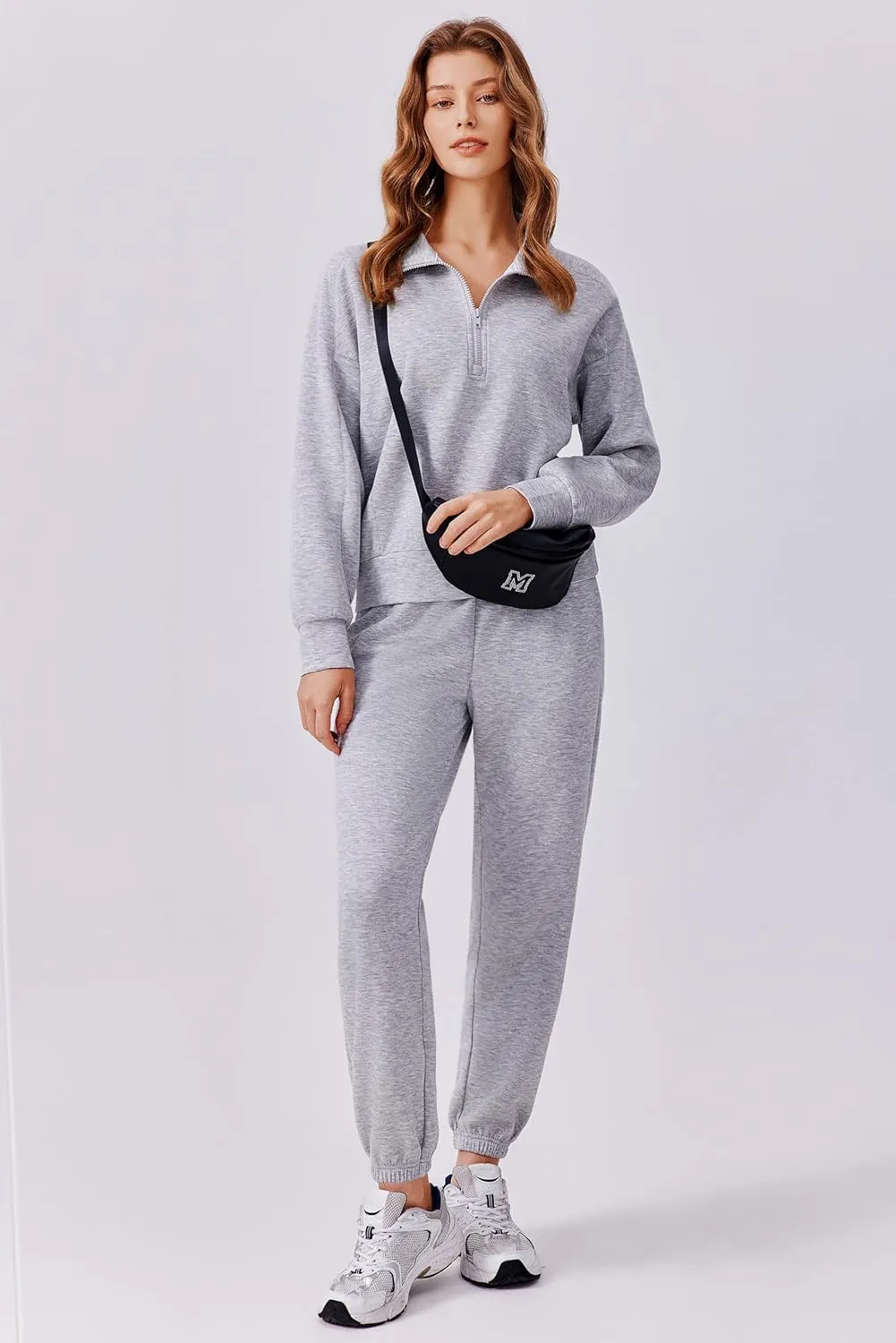 PINSPARK 2 Piece Sets for Women 2024 Fall Outfits Tracksuit Long Sleeve Half Zip Sweatshirt Jogger Sweatpants Matching Set