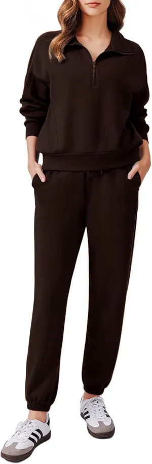 PINSPARK 2 Piece Sets for Women 2024 Fall Outfits Tracksuit Long Sleeve Half Zip Sweatshirt Jogger Sweatpants Matching Set