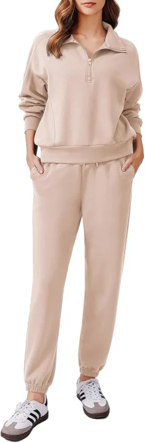 PINSPARK 2 Piece Sets for Women 2024 Fall Outfits Tracksuit Long Sleeve Half Zip Sweatshirt Jogger Sweatpants Matching Set