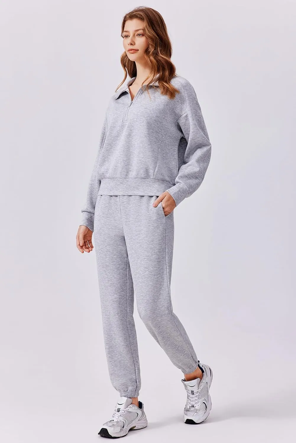 PINSPARK 2 Piece Sets for Women 2024 Fall Outfits Tracksuit Long Sleeve Half Zip Sweatshirt Jogger Sweatpants Matching Set