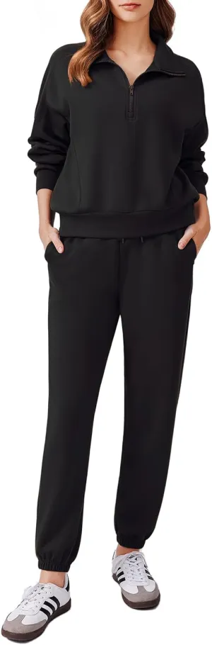 PINSPARK 2 Piece Sets for Women 2024 Fall Outfits Tracksuit Long Sleeve Half Zip Sweatshirt Jogger Sweatpants Matching Set