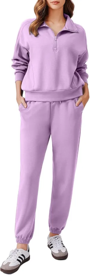 PINSPARK 2 Piece Sets for Women 2024 Fall Outfits Tracksuit Long Sleeve Half Zip Sweatshirt Jogger Sweatpants Matching Set