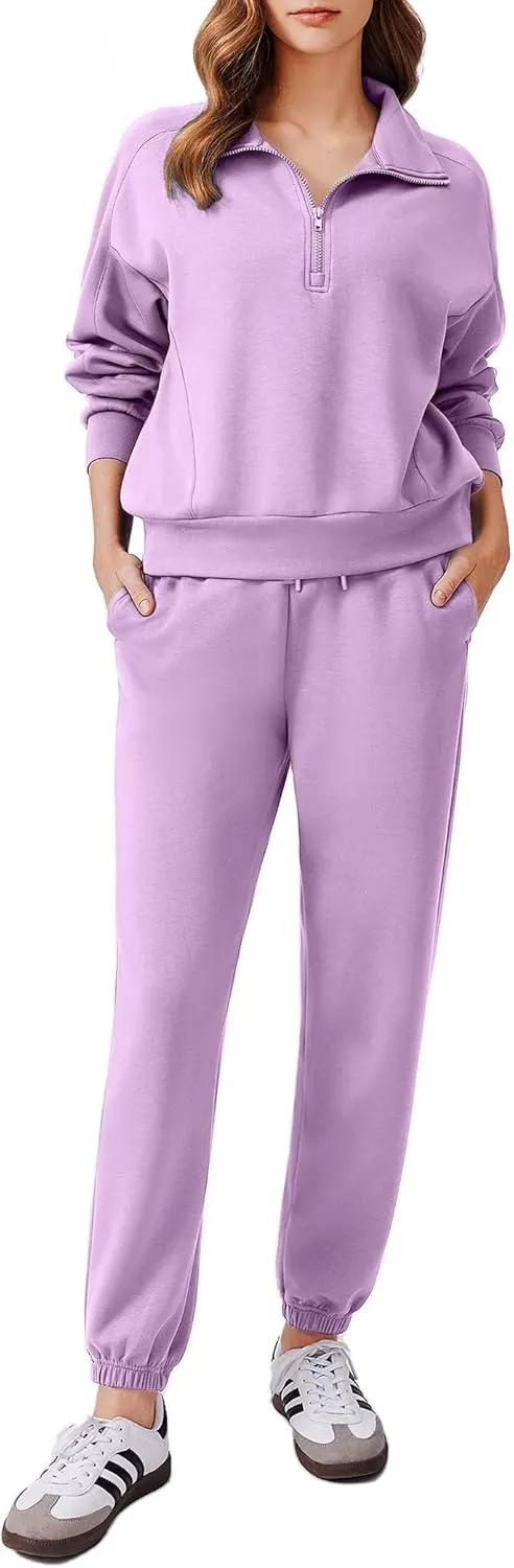 PINSPARK 2 Piece Sets for Women 2024 Fall Outfits Tracksuit Long Sleeve Half Zip Sweatshirt Jogger Sweatpants Matching Set
