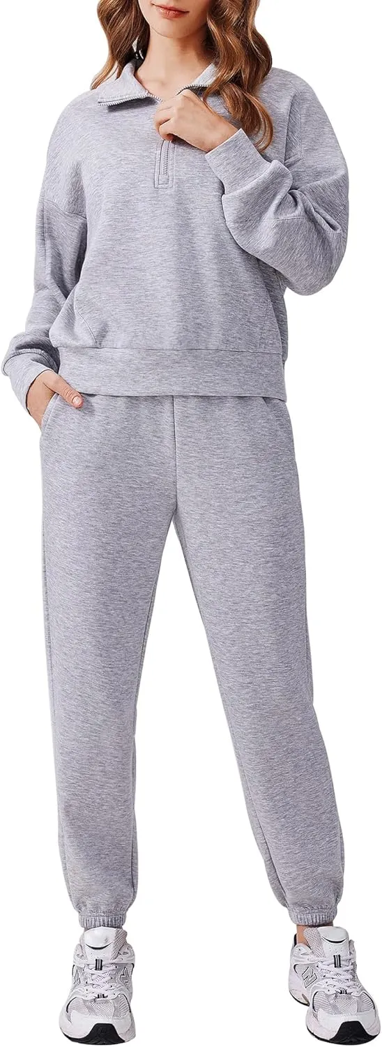PINSPARK 2 Piece Sets for Women 2024 Fall Outfits Tracksuit Long Sleeve Half Zip Sweatshirt Jogger Sweatpants Matching Set