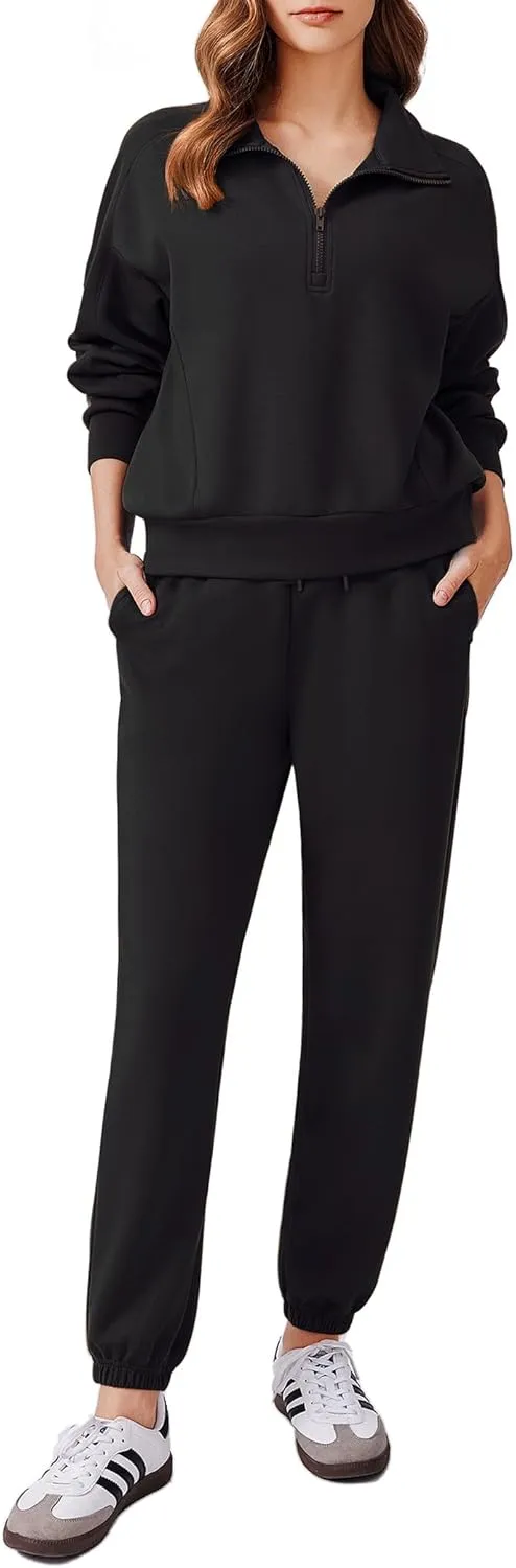 PINSPARK 2 Piece Sets for Women 2024 Fall Outfits Tracksuit Long Sleeve Half Zip Sweatshirt Jogger Sweatpants Matching Set