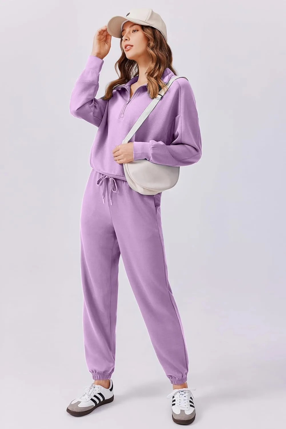 PINSPARK 2 Piece Sets for Women 2024 Fall Outfits Tracksuit Long Sleeve Half Zip Sweatshirt Jogger Sweatpants Matching Set