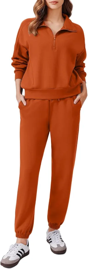 PINSPARK 2 Piece Sets for Women 2024 Fall Outfits Tracksuit Long Sleeve Half Zip Sweatshirt Jogger Sweatpants Matching Set