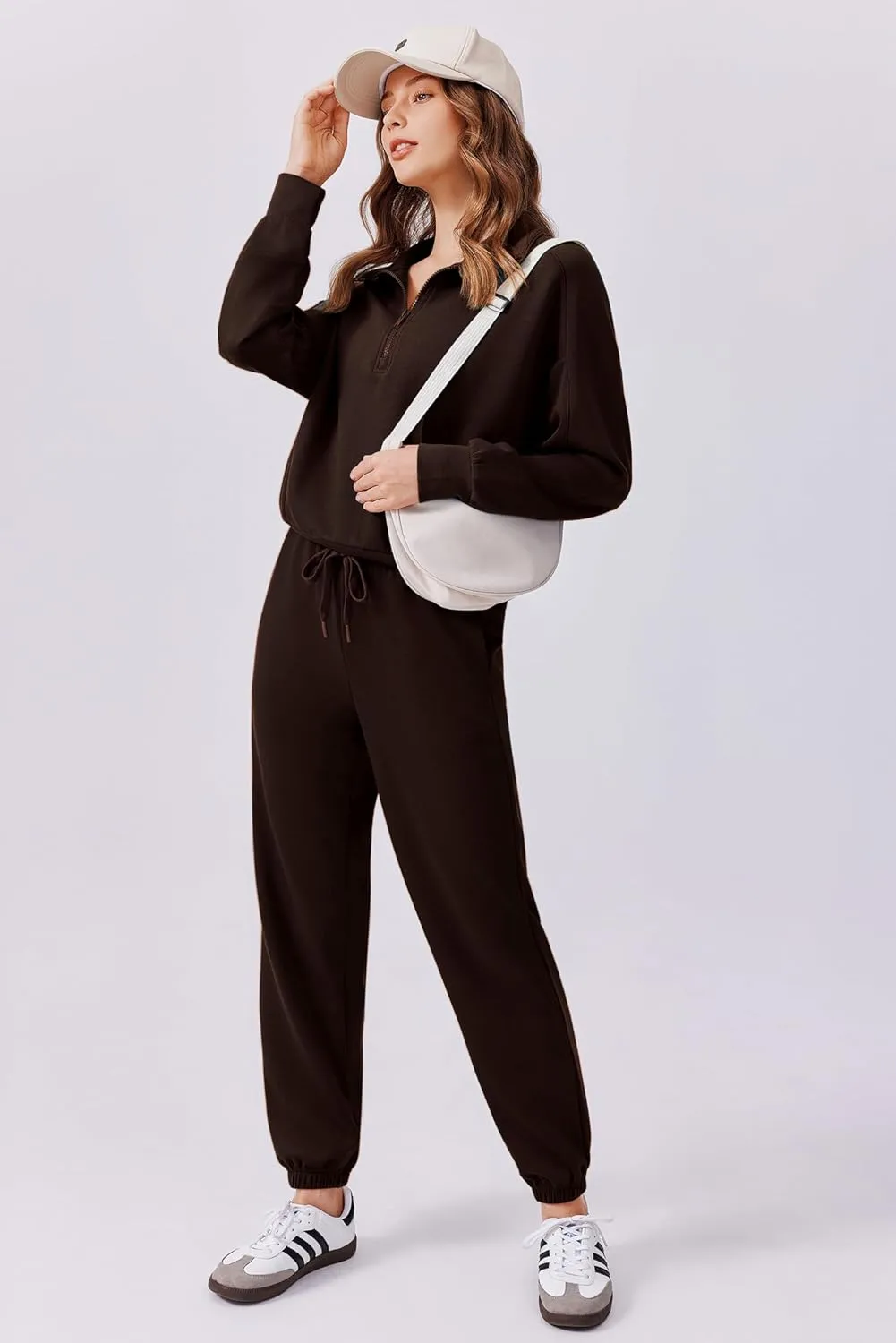 PINSPARK 2 Piece Sets for Women 2024 Fall Outfits Tracksuit Long Sleeve Half Zip Sweatshirt Jogger Sweatpants Matching Set