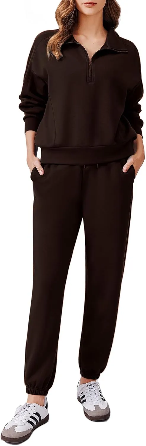 PINSPARK 2 Piece Sets for Women 2024 Fall Outfits Tracksuit Long Sleeve Half Zip Sweatshirt Jogger Sweatpants Matching Set