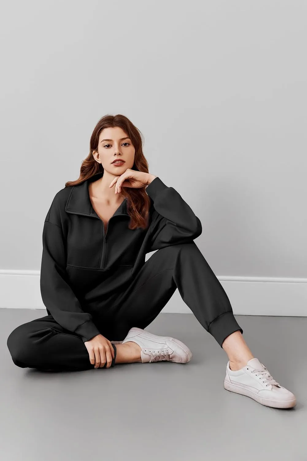 PINSPARK 2 Piece Sets for Women 2024 Fall Travel Outfits Long Sleeve Tracksuit Joggers Sets Half Zip Sweatsuit Matching Set