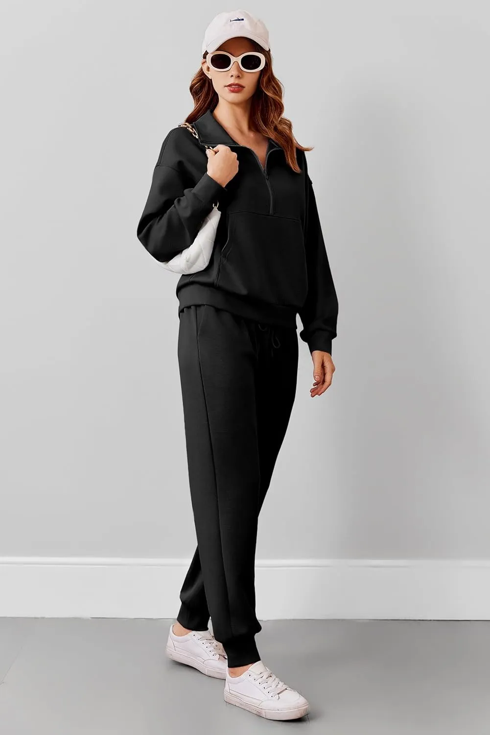 PINSPARK 2 Piece Sets for Women 2024 Fall Travel Outfits Long Sleeve Tracksuit Joggers Sets Half Zip Sweatsuit Matching Set