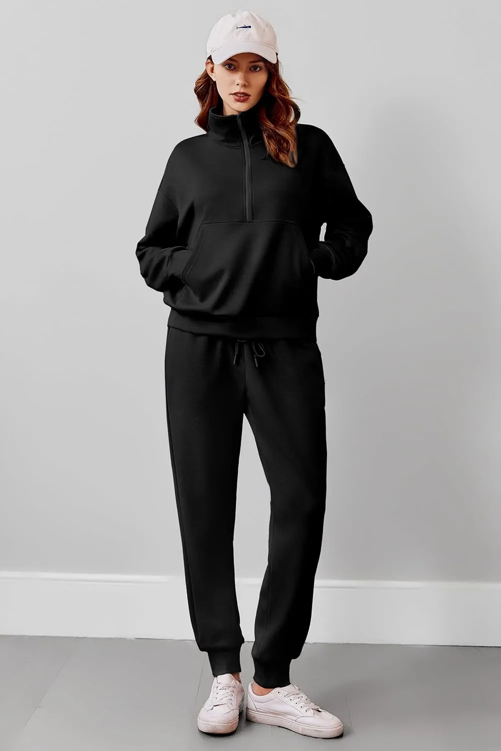 PINSPARK 2 Piece Sets for Women 2024 Fall Travel Outfits Long Sleeve Tracksuit Joggers Sets Half Zip Sweatsuit Matching Set