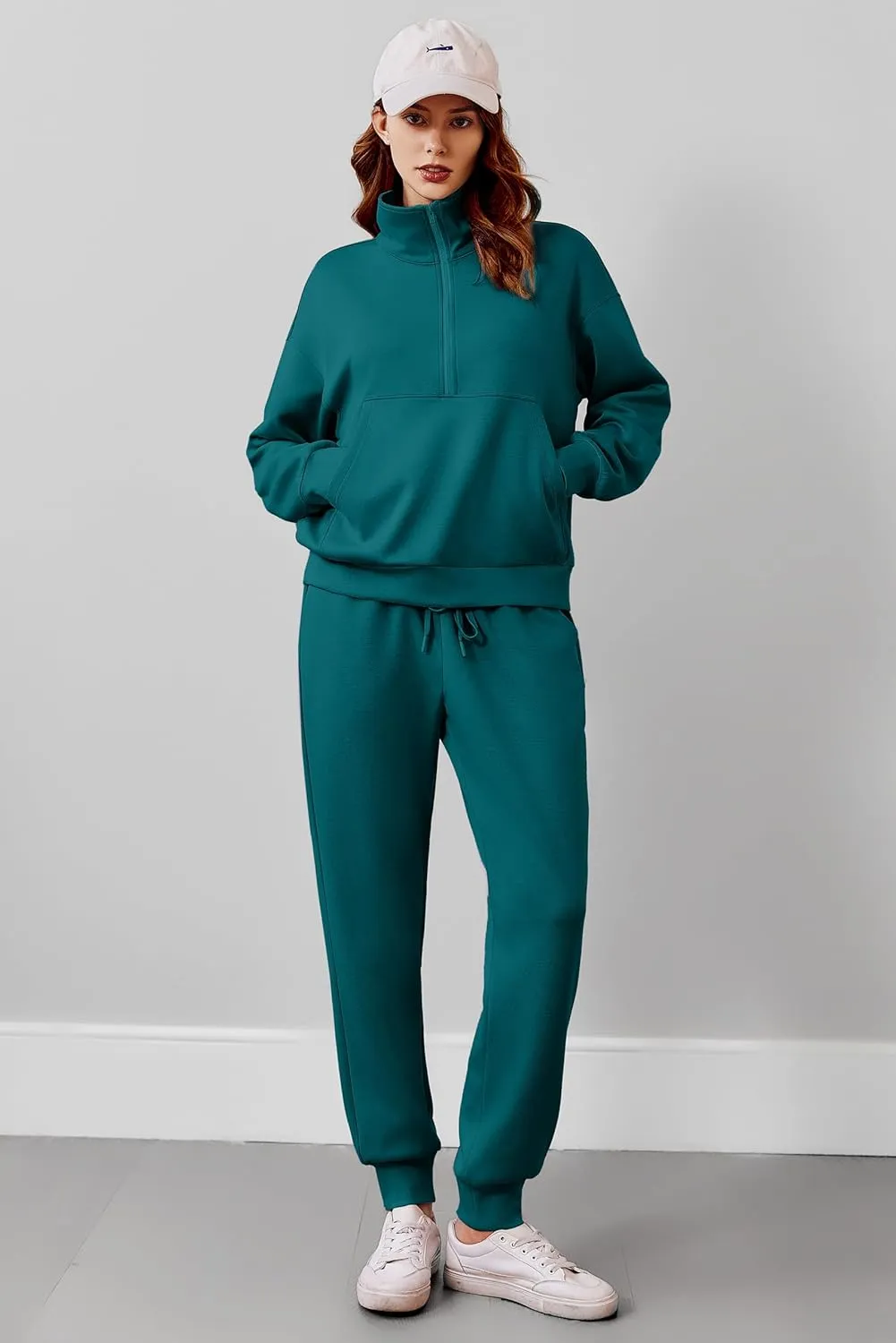 PINSPARK 2 Piece Sets for Women 2024 Fall Travel Outfits Long Sleeve Tracksuit Joggers Sets Half Zip Sweatsuit Matching Set