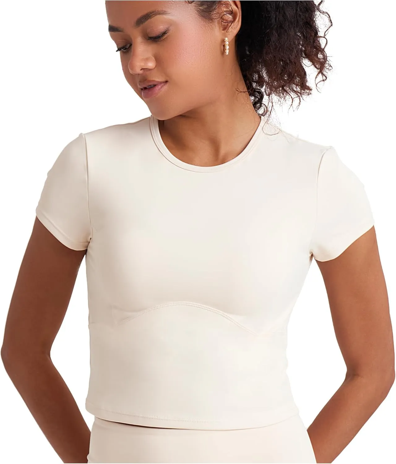 POPSUGAR PS Short Sleeve Athletic Tops for Women, Fitted Feminine Seamed Workout Shirts Gym Running Yoga Tshirts