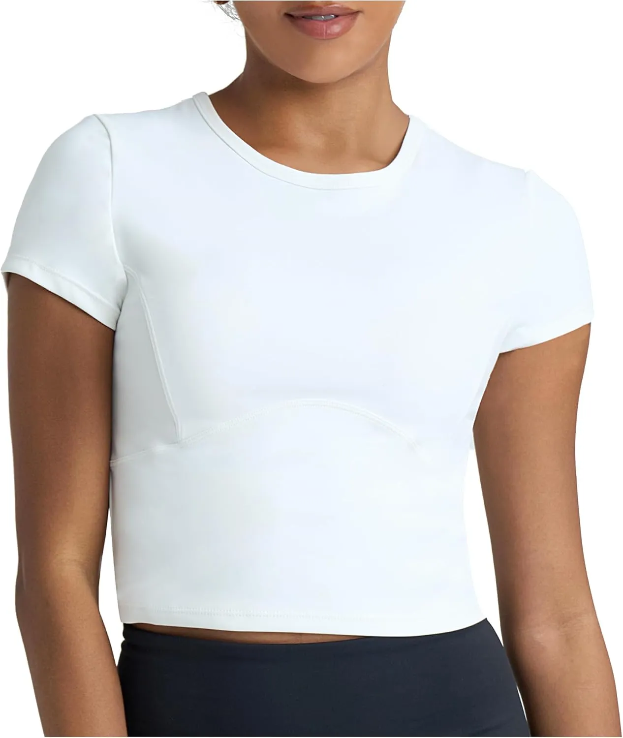 POPSUGAR PS Short Sleeve Athletic Tops for Women, Fitted Feminine Seamed Workout Shirts Gym Running Yoga Tshirts