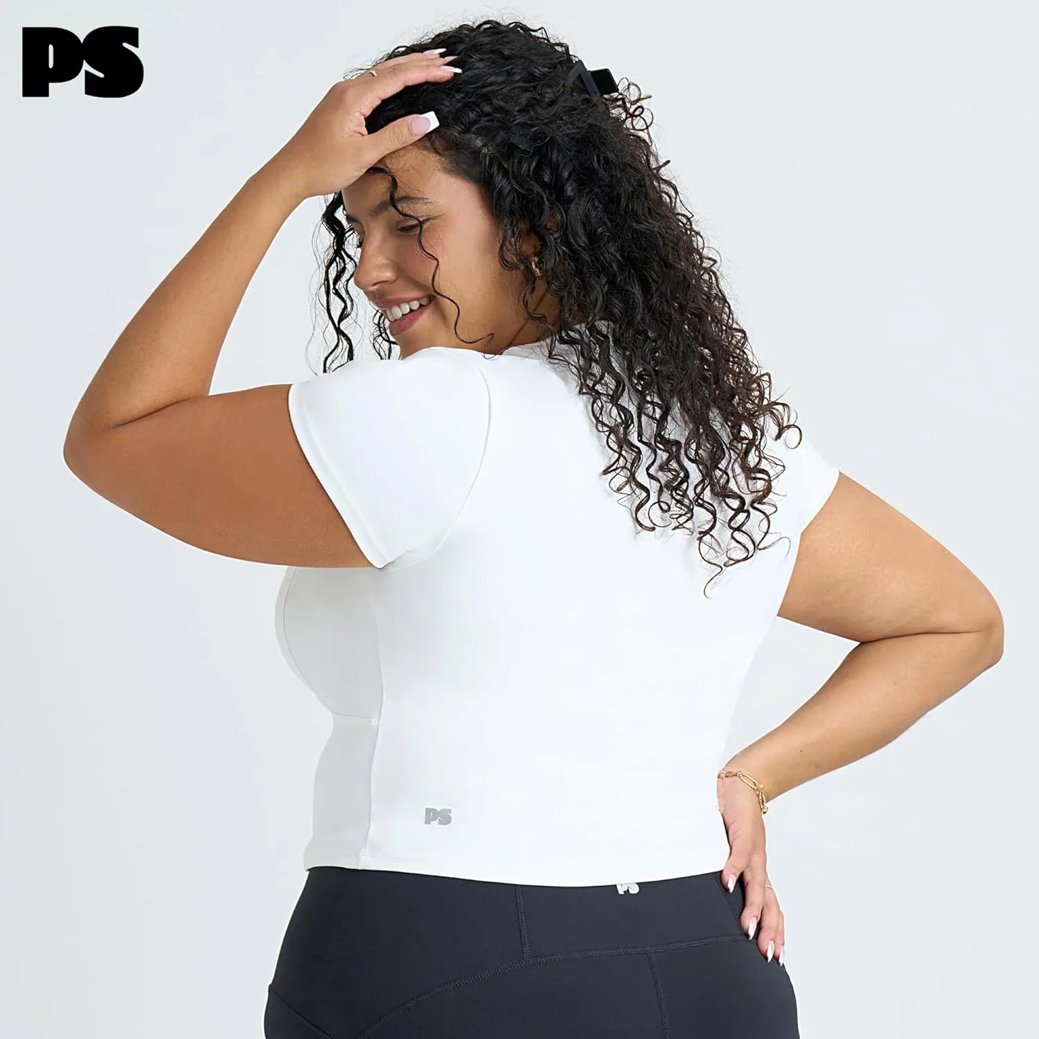 POPSUGAR PS Short Sleeve Athletic Tops for Women, Fitted Feminine Seamed Workout Shirts Gym Running Yoga Tshirts