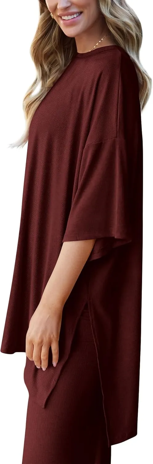 PRETTYGARDEN Women's 2 Piece Outfits Casual Short Sleeve Pullover Tops and Wide Leg Pants Lounge Sets Tracksuits